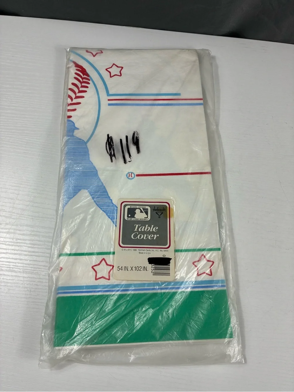 Vintage Sealed Hallmark MLB Baseball Birthday Party Crepe Paper Tablecloth Cover